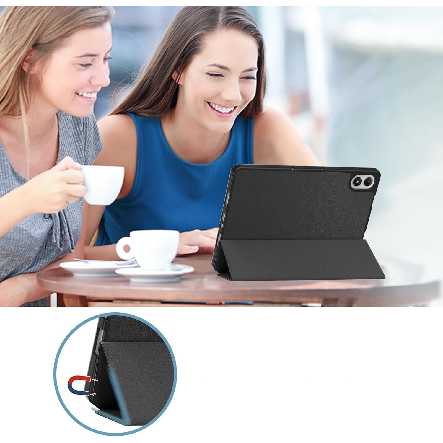 Husa pentru tableta, Supero, compatibila Xiaomi Redmi Pad 2 11" 2025, carcasa cu clapeta magnetica, spate dur rezistent la zgarieturi, suport pentru stylus incorporat, functie stand reglabila 3 pozitii, auto wake/sleep, finisaj elegant, negru
