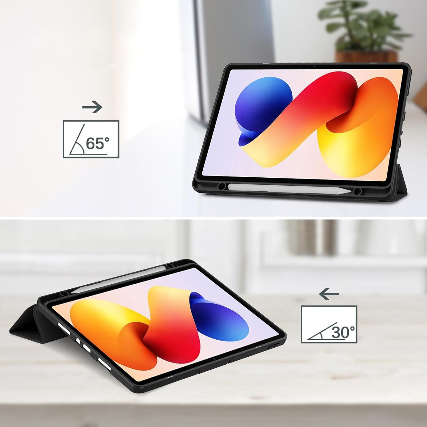 Husa pentru tableta, Supero, compatibila Xiaomi Redmi Pad 2 11" 2025, carcasa cu clapeta magnetica, spate dur rezistent la zgarieturi, suport pentru stylus incorporat, functie stand reglabila 3 pozitii, auto wake/sleep, finisaj elegant, negru