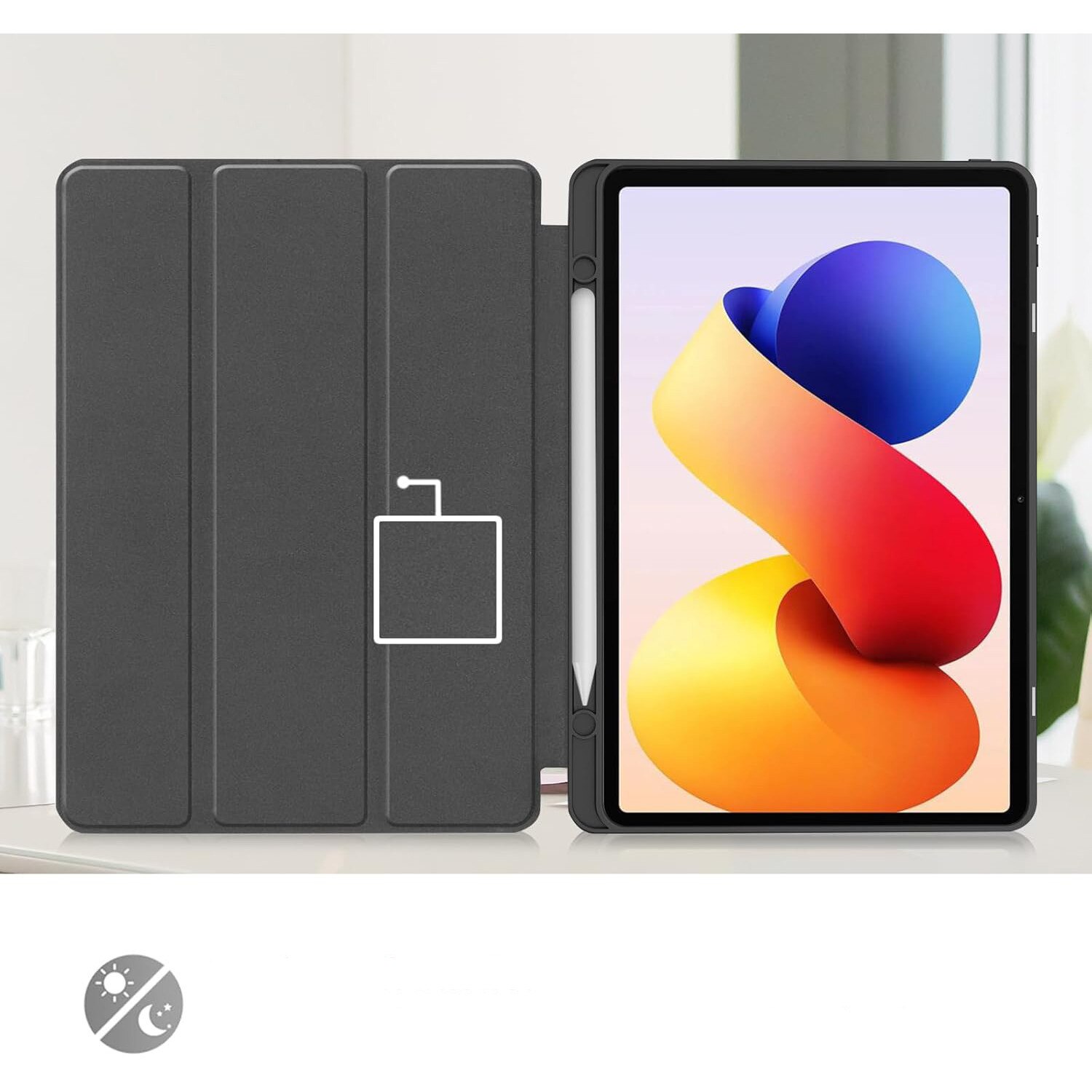Husa pentru tableta, Supero, compatibila Xiaomi Redmi Pad 2 11" 2025, carcasa cu clapeta magnetica, spate dur rezistent la zgarieturi, suport pentru stylus incorporat, functie stand reglabila 3 pozitii, auto wake/sleep, finisaj elegant, negru