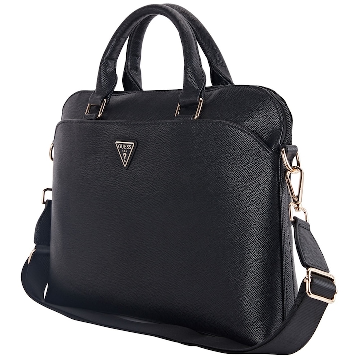 Geanta pentru Laptop 15", cu Fermoar, Ajustabila - Guess PU Grained Triangle Logo (GUCB15PGTSPSK) - Black