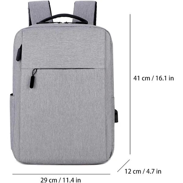 Rucsac laptop 15.6 inch, USB, rezistent la apa, gri, ajustabil, usor
