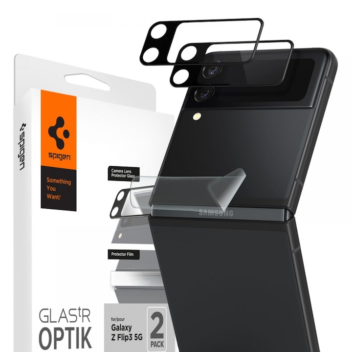 Set 2 folii sticla camera foto Spigen Optik compatibila cu Samsung Galaxy Z Flip 3 5G Black