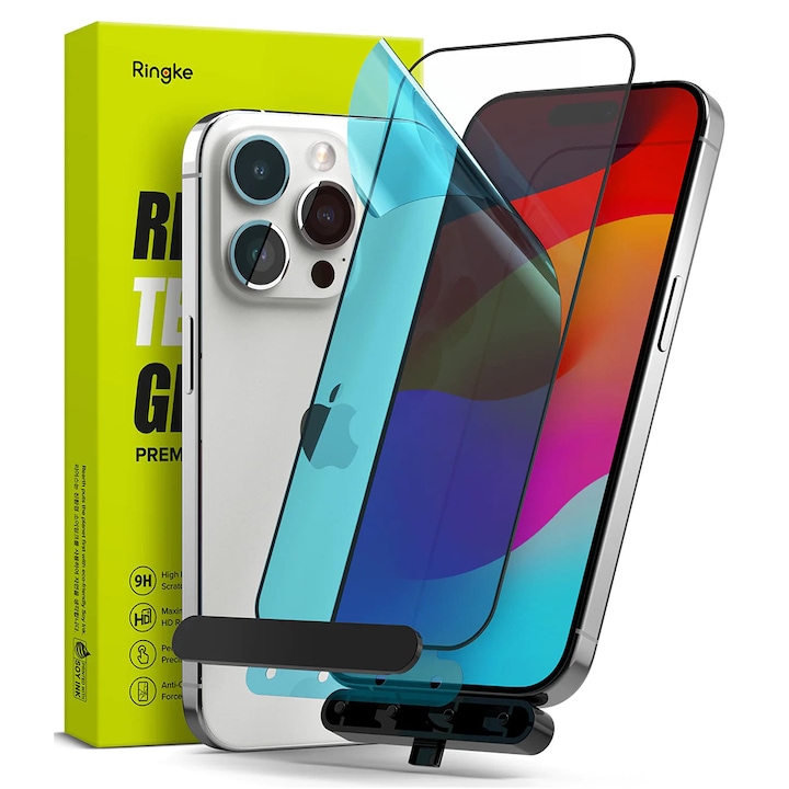 Protector de sticla Ringke pentru iPhone 15 Pro, negru