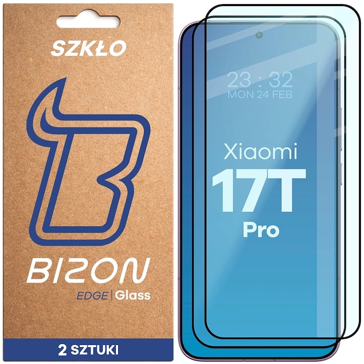 Set 2 folii sticla securizata Bizon Glass Edge Duo compatibile cu Xiaomi 17T Pro, Negru