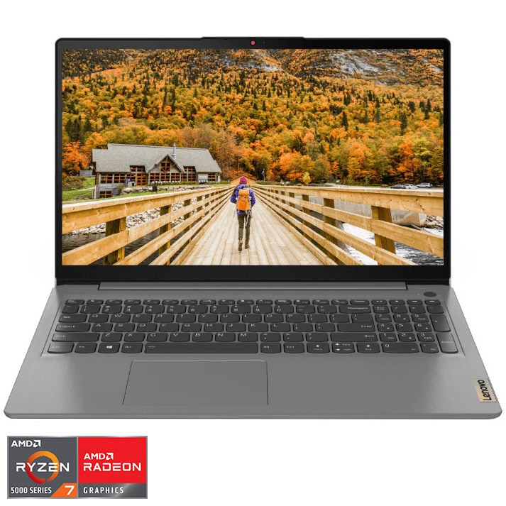 Laptop Lenovo Ideapad 3 17ALC6 cu procesor AMD Ryzen™ 7 5700U pana la 4.3GHz, 17.3", HD+, 12GB, 512GB SSD, AMD Radeon™ Graphics, NO OS, Arctic Grey