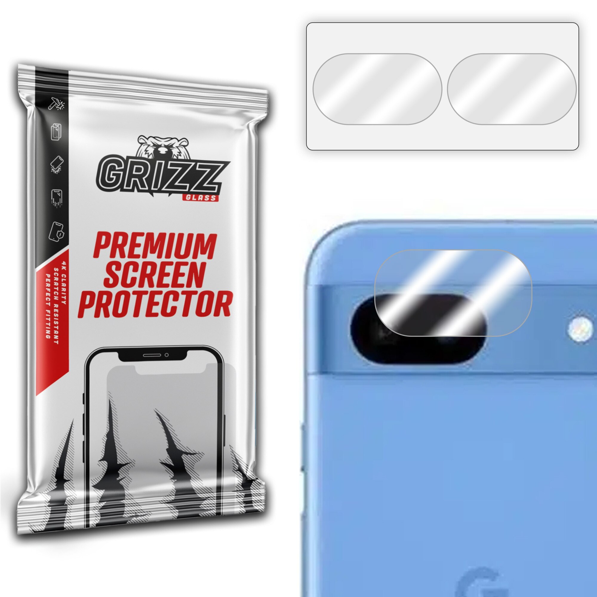 Set de 2 protectii camera foto GrizzGlass HybridGlass compatibile cu Google Pixel 8a, Transparent
