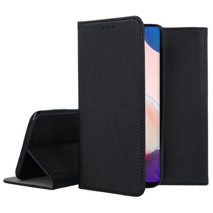 Husa tip carte compatibila cu Oppo A76, G-Tech Flip Book, inchidere magnetica, buzunar card, premium stand, Negru