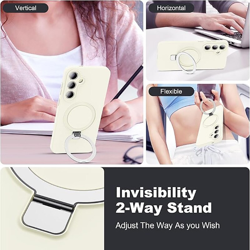 Husa telefon Samsung Galaxy S24, silicon, suport magnetic, protectie militara, bej