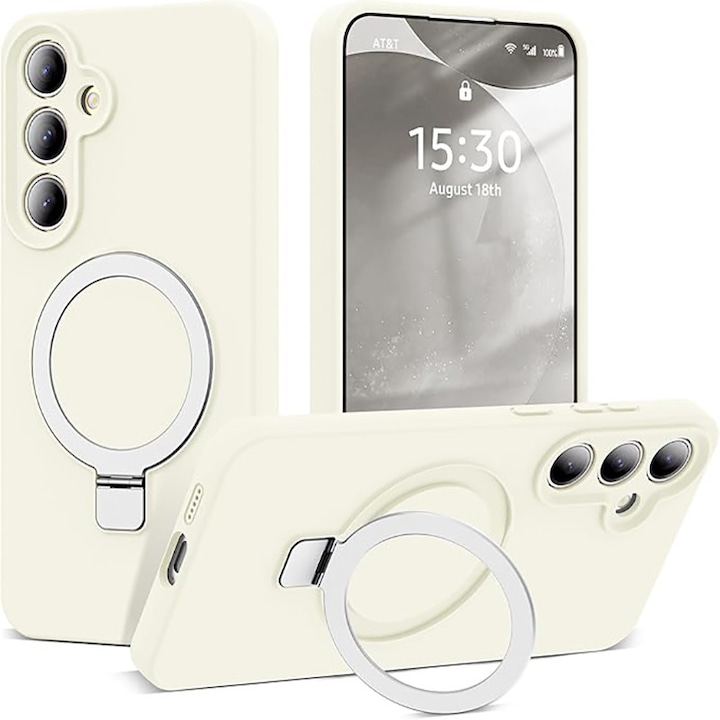 Husa telefon Samsung Galaxy S24, silicon, suport magnetic, protectie militara, bej
