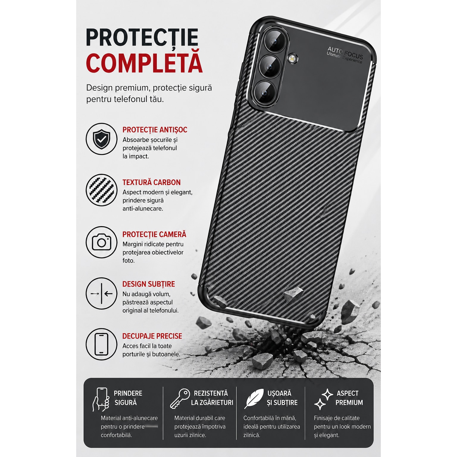 Husa antisoc pentru Samsung Galaxy A36, silicon, design carbon, subtire, neagra, ISAG