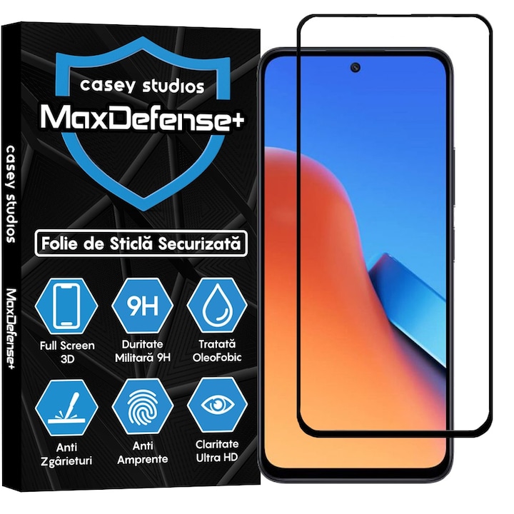 Folie Sticla CASEY STUDIOS™ compatibila cu Xiaomi 12 Pro, Full Cover 3D, Full Glue, Duritate Militara, Ultra HD, Anti Zgarieturi, Anti Socuri, Margini Negre