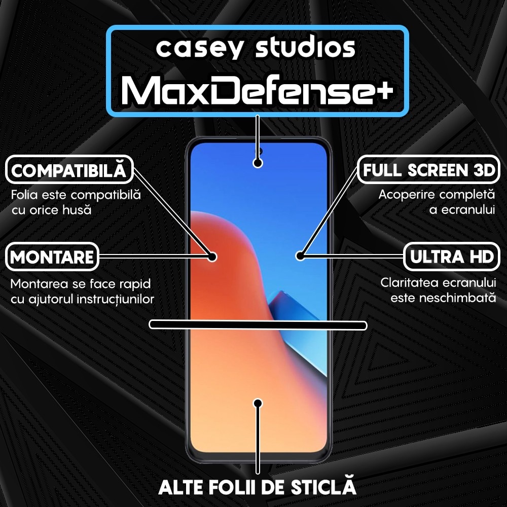 Folie Sticla CASEY STUDIOS™ compatibila cu Xiaomi 12 Pro, Full Cover 3D, Full Glue, Duritate Militara, Ultra HD, Anti Zgarieturi, Anti Socuri, Margini Negre
