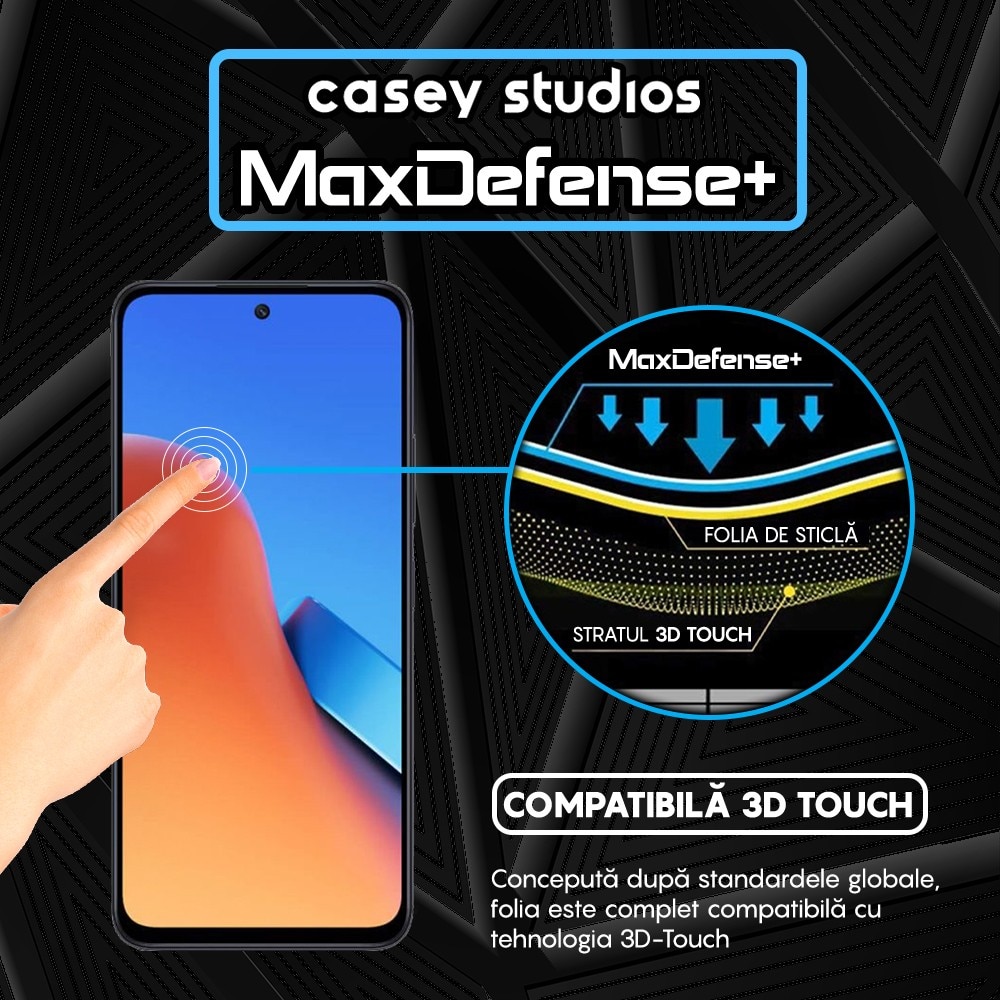 Folie Sticla CASEY STUDIOS™ compatibila cu Xiaomi 12 Pro, Full Cover 3D, Full Glue, Duritate Militara, Ultra HD, Anti Zgarieturi, Anti Socuri, Margini Negre