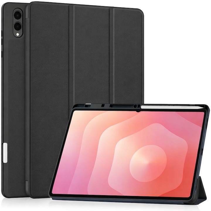 Husa pentru Samsung Galaxy Tab S12 Ultra / S11 Ultra Soft Shell Light & Slim cu functie wake-up/sleep si compartiment pentru stylus, tip stand - Negru