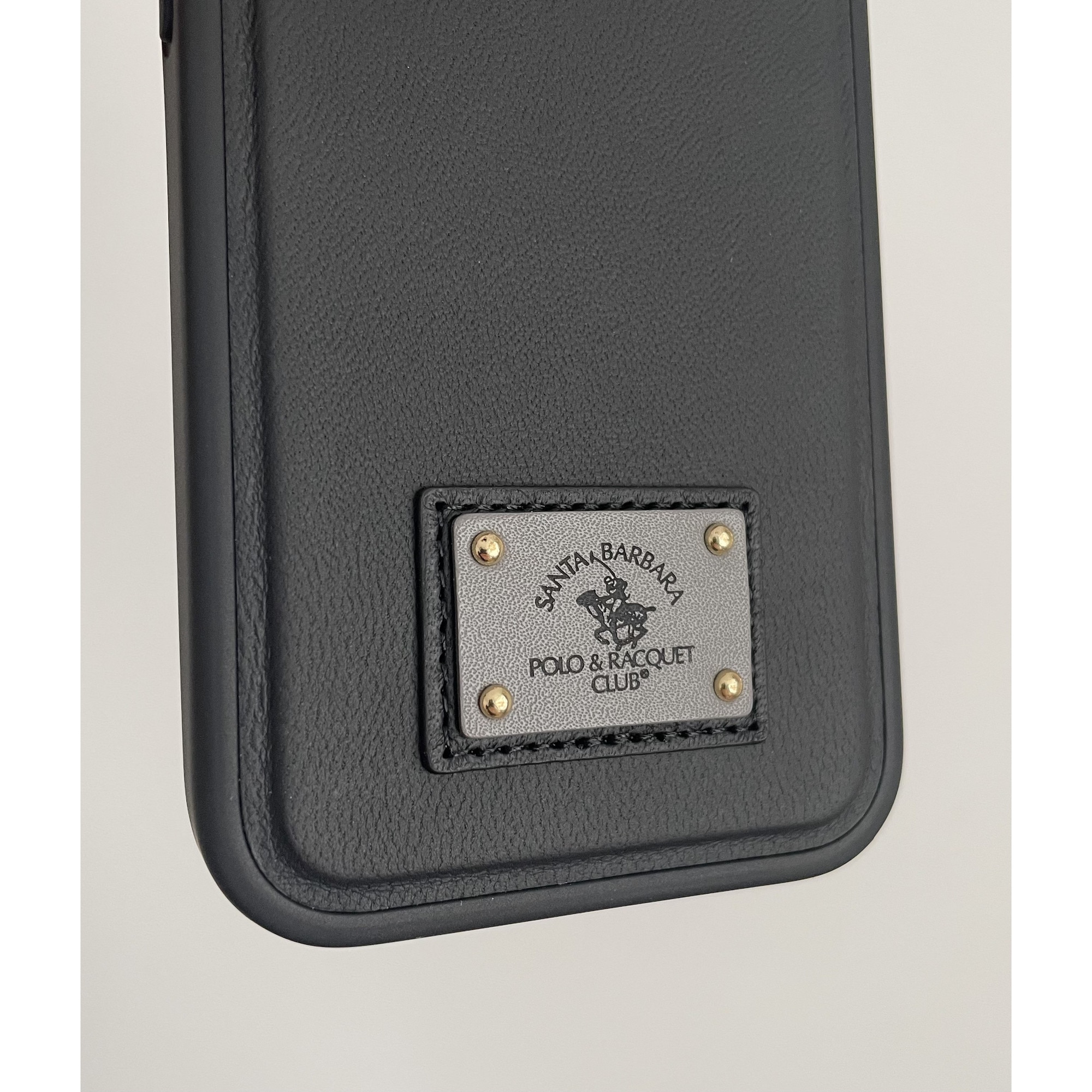 Husa Premium pentru iPhone 15 Santa Barbara Polo & Racquet Club Gilbert Black, Compatibila Magsafe, Piele Naturala