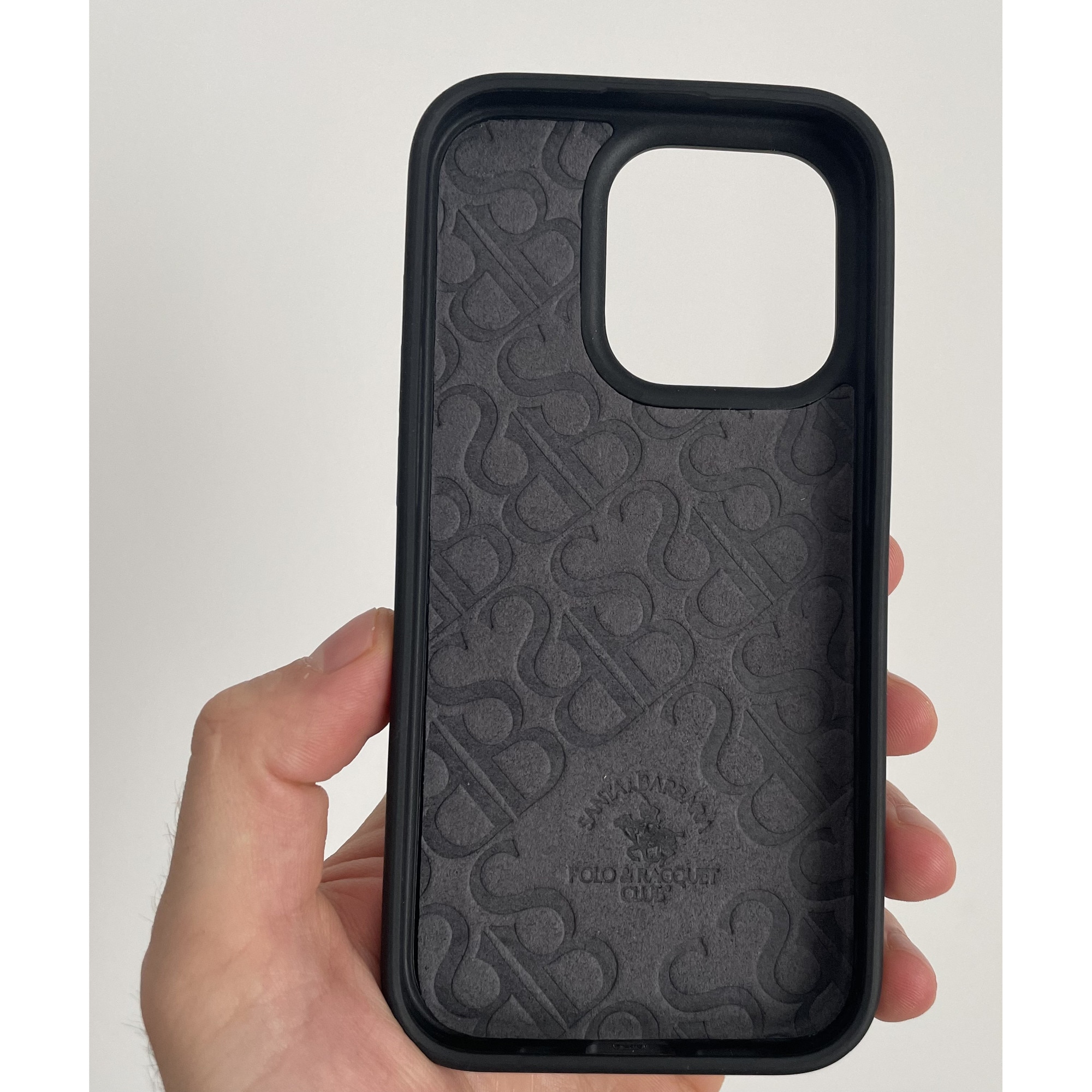 Husa Premium pentru iPhone 15 Santa Barbara Polo & Racquet Club Gilbert Black, Compatibila Magsafe, Piele Naturala