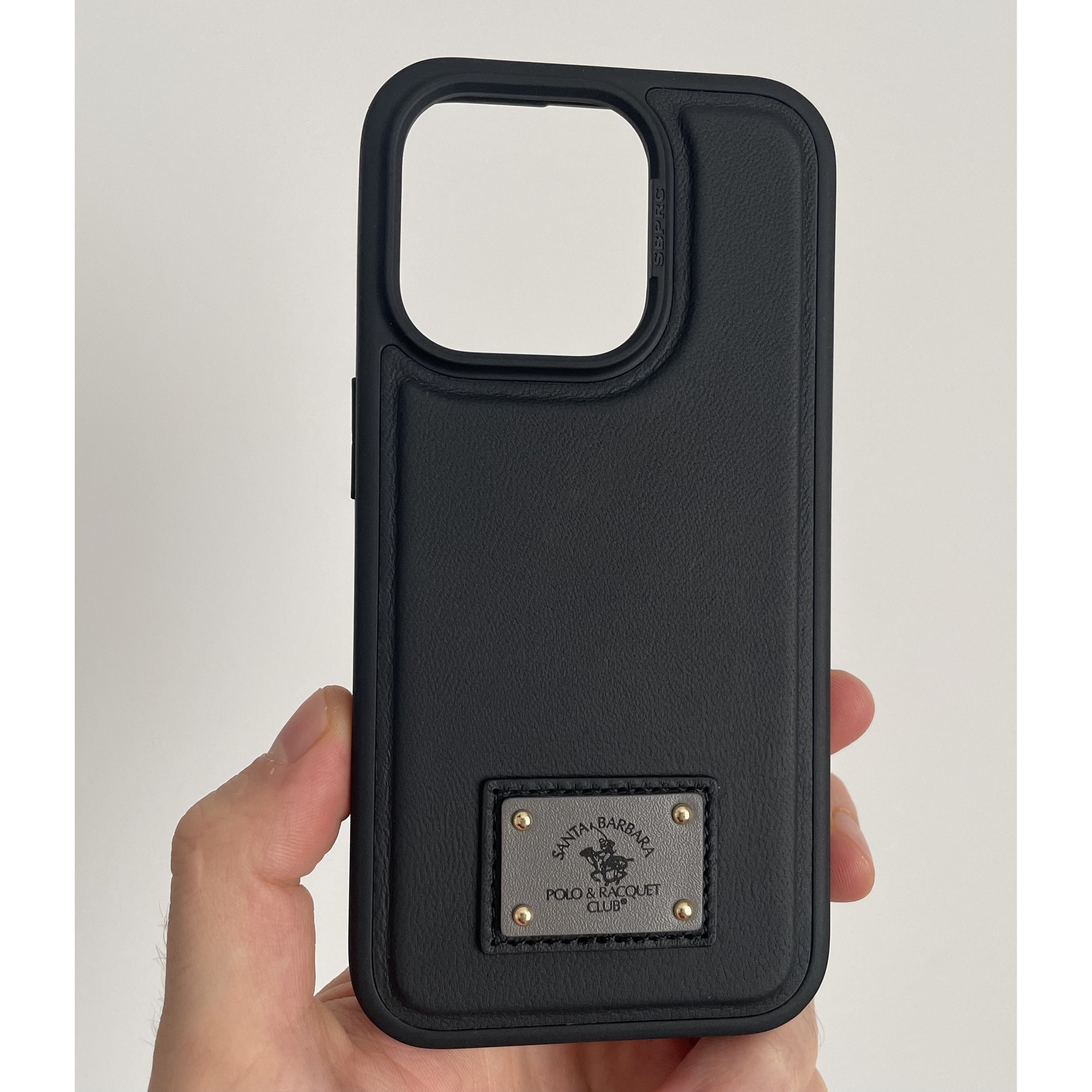 Husa Premium pentru iPhone 15 Santa Barbara Polo & Racquet Club Gilbert Black, Compatibila Magsafe, Piele Naturala