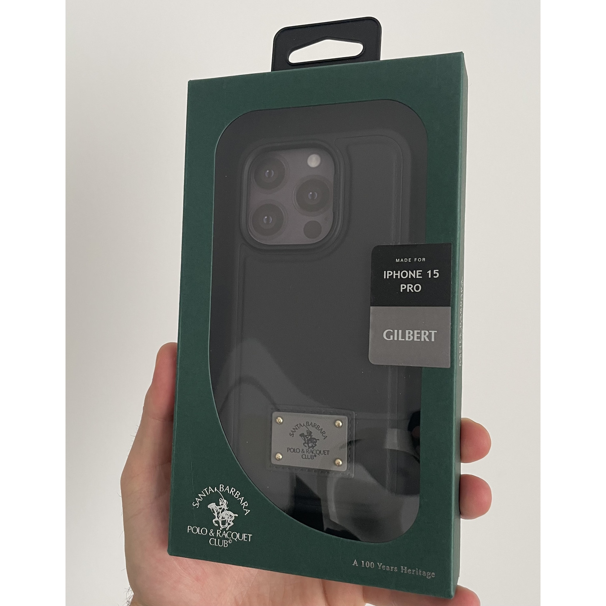 Husa Premium pentru iPhone 15 Santa Barbara Polo & Racquet Club Gilbert Black, Compatibila Magsafe, Piele Naturala