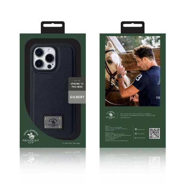 Husa Premium pentru iPhone 15 Santa Barbara Polo & Racquet Club Gilbert Black, Compatibila Magsafe, Piele Naturala