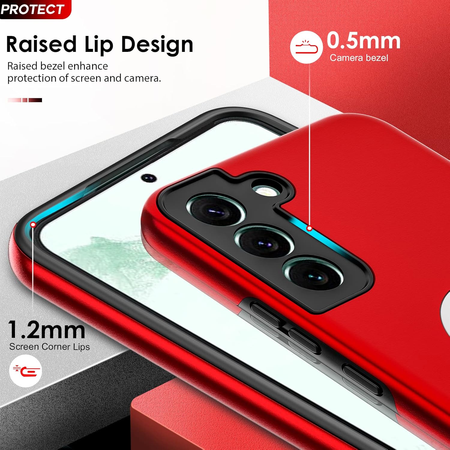 Husa de protectie pentru Samsung Galaxy S22 Plus, Hybrid Antisoc, Kickstand, Bumper inel rotativ 360, Red