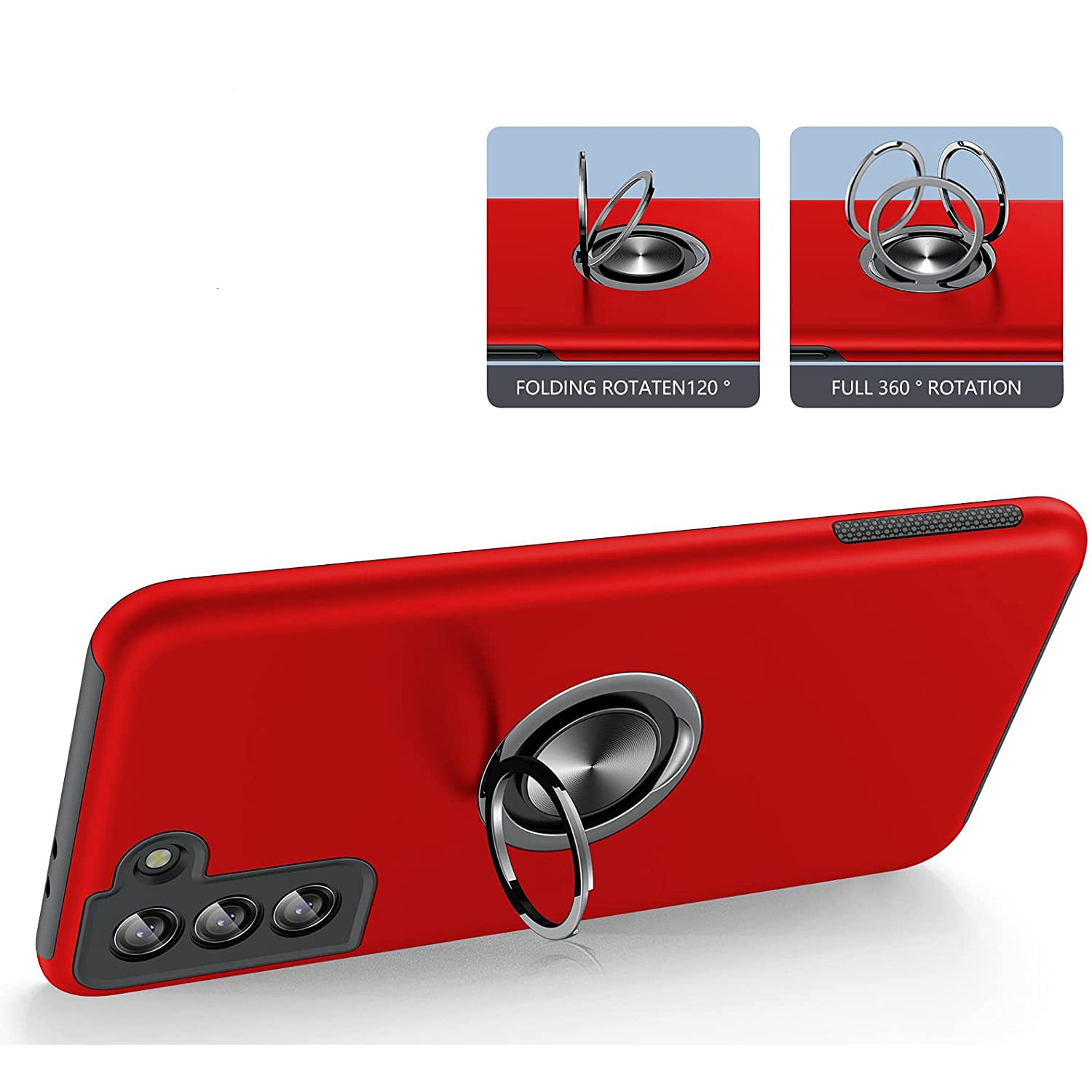 Husa de protectie pentru Samsung Galaxy S22 Plus, Hybrid Antisoc, Kickstand, Bumper inel rotativ 360, Red