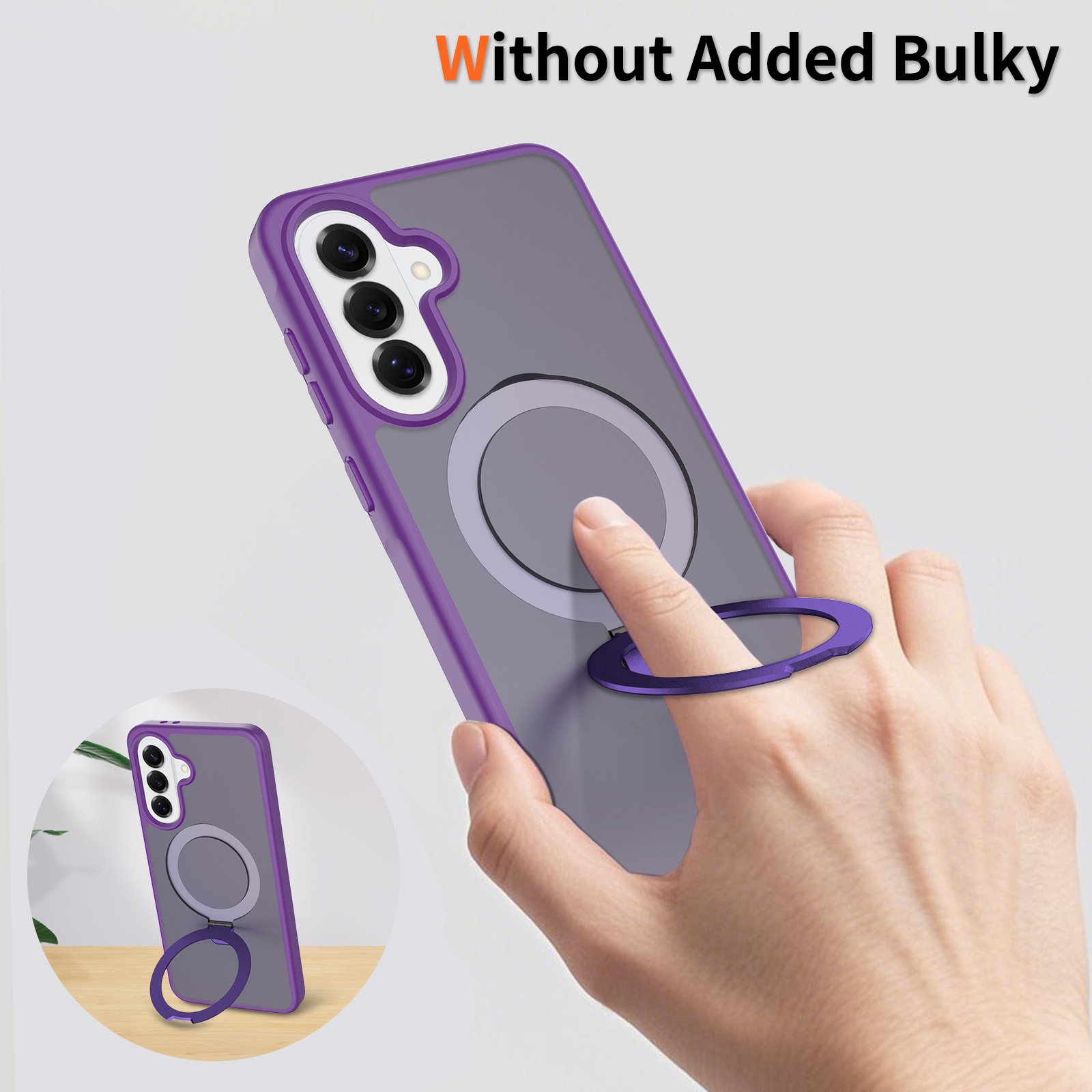 Husă de protecție pentru Samsung Galaxy A37, suport tip inel, MagSafe, spate semitransparent, violet închis