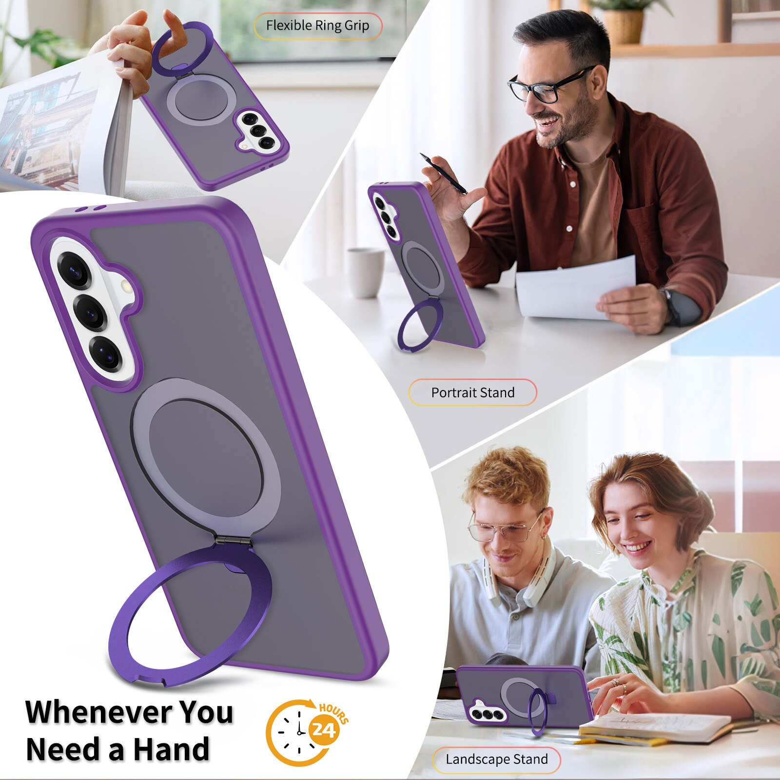 Husă de protecție pentru Samsung Galaxy A37, suport tip inel, MagSafe, spate semitransparent, violet închis