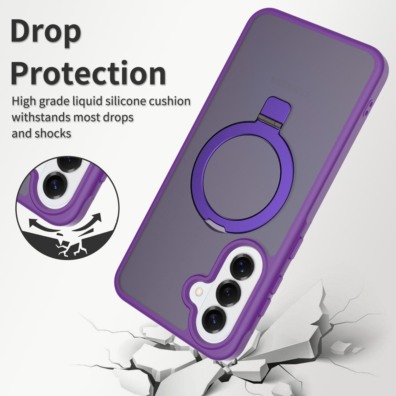 Husă de protecție pentru Samsung Galaxy A37, suport tip inel, MagSafe, spate semitransparent, violet închis