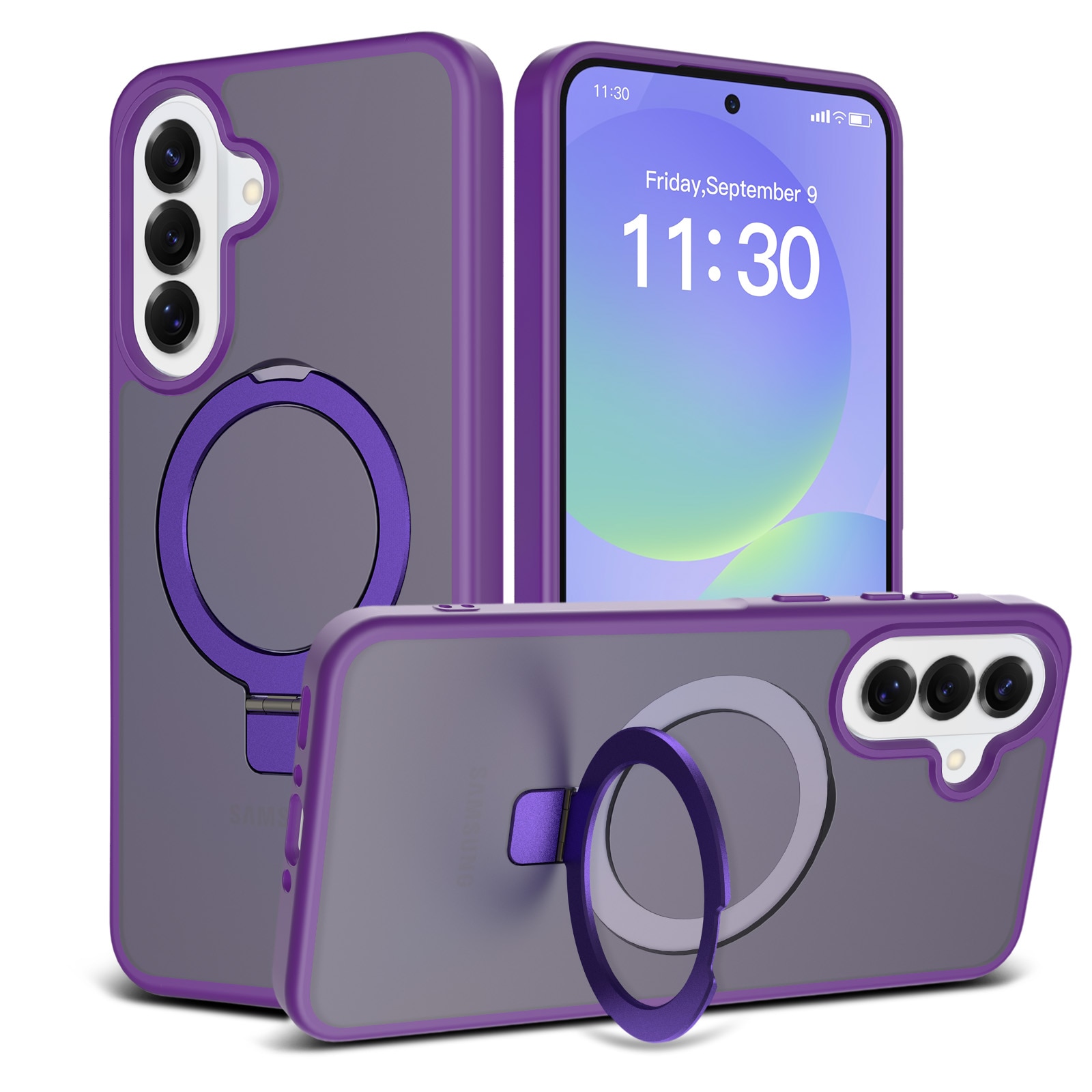 Husă de protecție pentru Samsung Galaxy A37, suport tip inel, MagSafe, spate semitransparent, violet închis