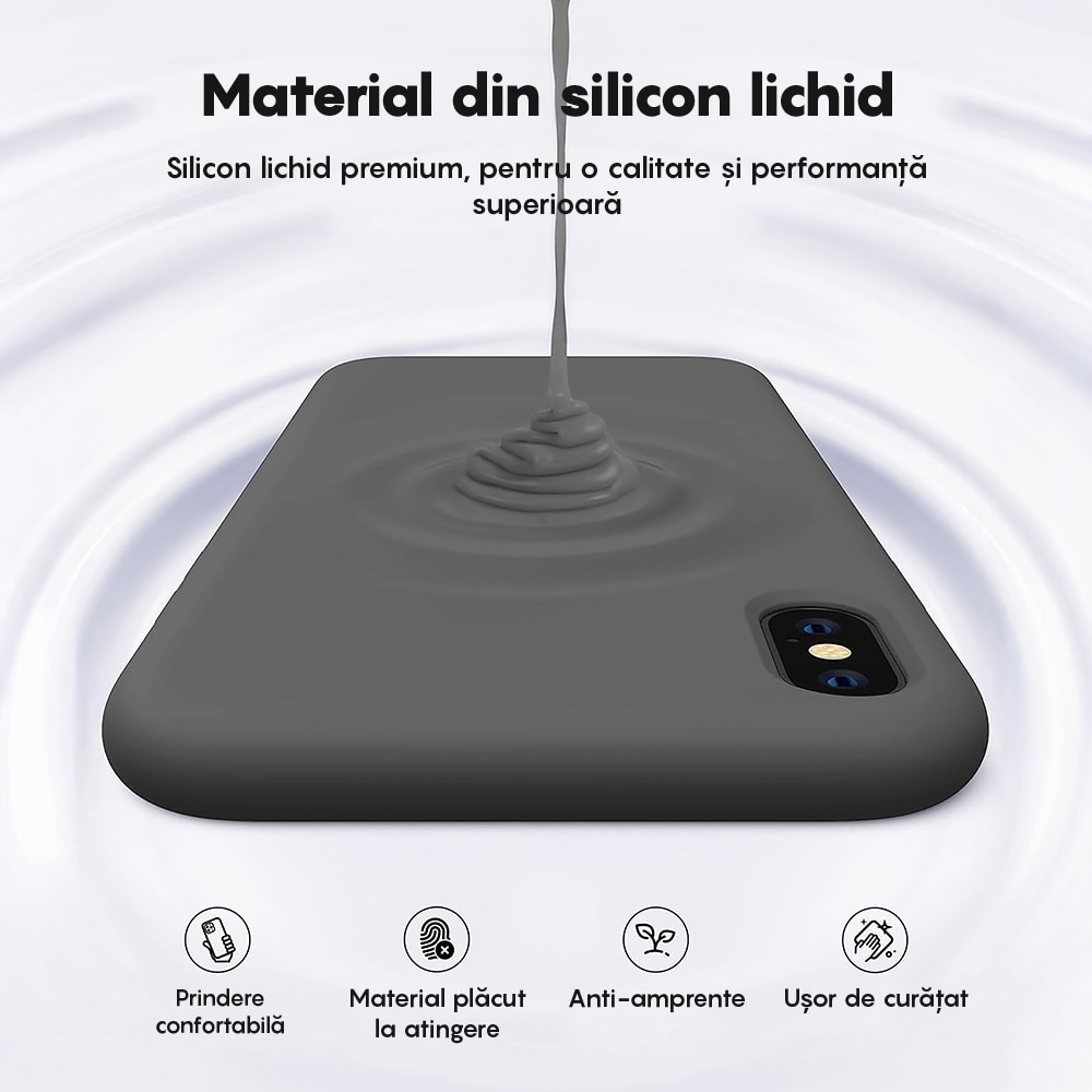 Husa CASEY STUDIOS™ compatibila cu iPhone XS Max, Soft Silicone Premium, Microfibra in Interior, Dark Gray, de Protectie, Ultra Slim, pentru Incarcare Wireless, Margini Ridicate de Protectia Ecranului si a Camerelor