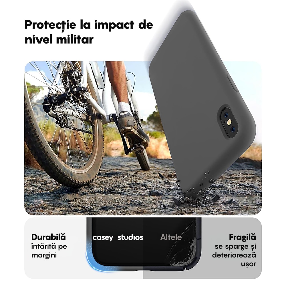 Husa CASEY STUDIOS™ compatibila cu iPhone XS Max, Soft Silicone Premium, Microfibra in Interior, Dark Gray, de Protectie, Ultra Slim, pentru Incarcare Wireless, Margini Ridicate de Protectia Ecranului si a Camerelor