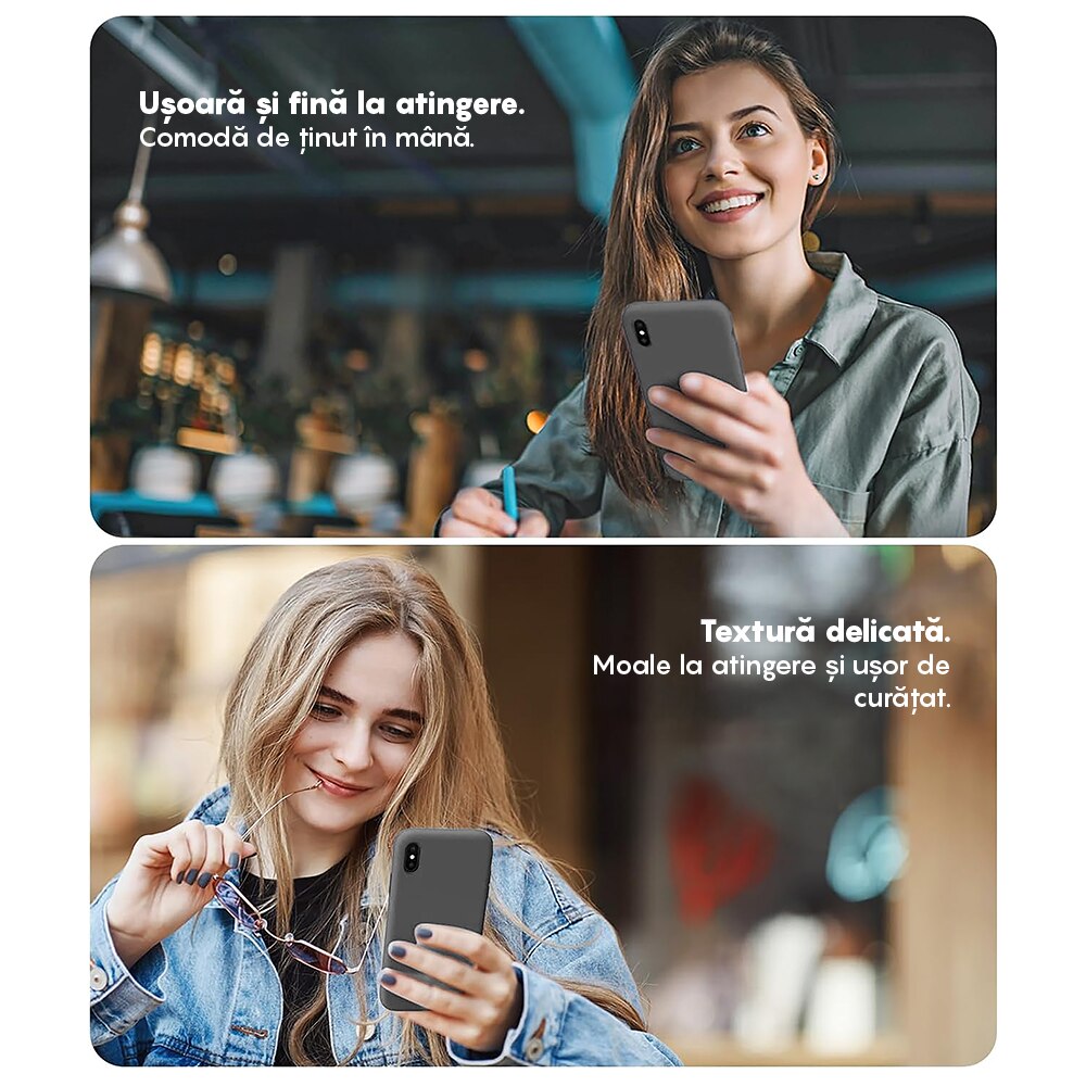 Husa CASEY STUDIOS™ compatibila cu iPhone XS Max, Soft Silicone Premium, Microfibra in Interior, Dark Gray, de Protectie, Ultra Slim, pentru Incarcare Wireless, Margini Ridicate de Protectia Ecranului si a Camerelor