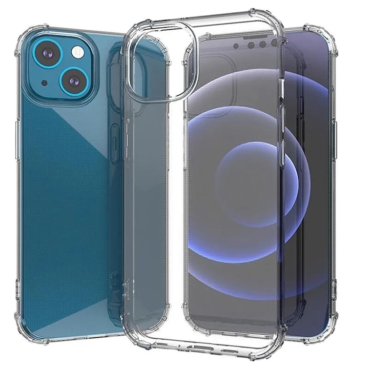 Husa protectie Mat-Tech compatibila cu iPhone 13 Mini, Protectie camera, Colturi anti-drop, Decupaje Precise, Rezistenta la impact, Margini ridicate pentru protectia ecranului, Transparenta