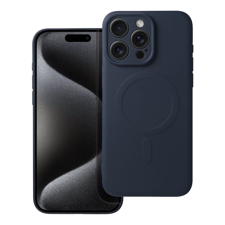 Husa din silicon Mag Cover compatibila cu MagSafe pentru iPHONE 15 Pro Max, albastra