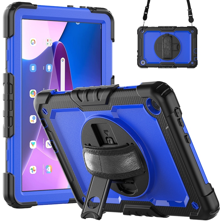 Husa tableta pentru Lenovo Tab M10 10.1 Gen 3, silicon hibrid PC cu bretea, Albastru