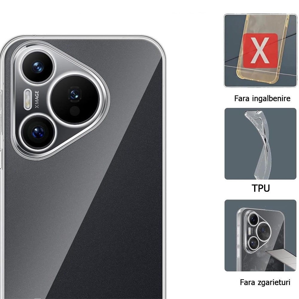 Husa de protectie, GUIXUAN, TPU, Compatibil cu HUAWEI Pura 70, Protectie Antisoc, Compatibil Incarcare Wireless, Transparent