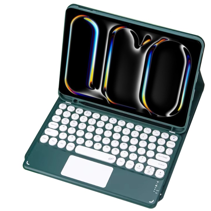 Husa cu tastatura Bluetooth si touchpad, pentru iPad Pro 11 Gen 5, verde, 13"