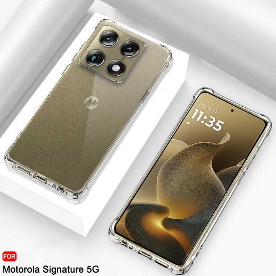 Husa pentru Motorola Signature din Silicon Slim, Margini Antisoc, set cu sticker, Shockproof Clear Silicone, Transparenta