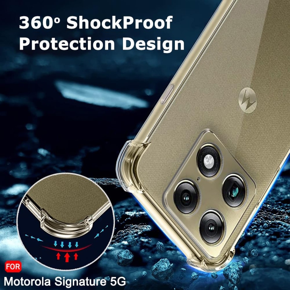 Husa pentru Motorola Signature din Silicon Slim, Margini Antisoc, set cu sticker, Shockproof Clear Silicone, Transparenta