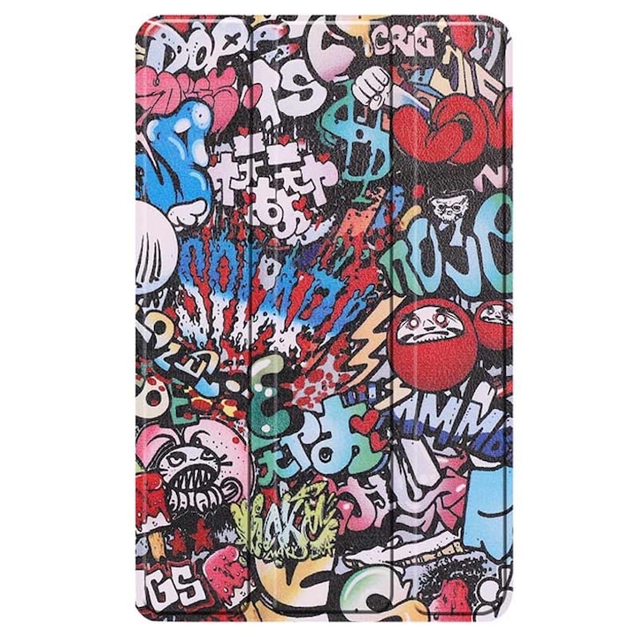 Husa tip carte pentru tableta Samsung Galaxy Tab A7 10.4 inch 2020 T500/T505 piele ecologica, model graffiti, multicolor, BBL2228