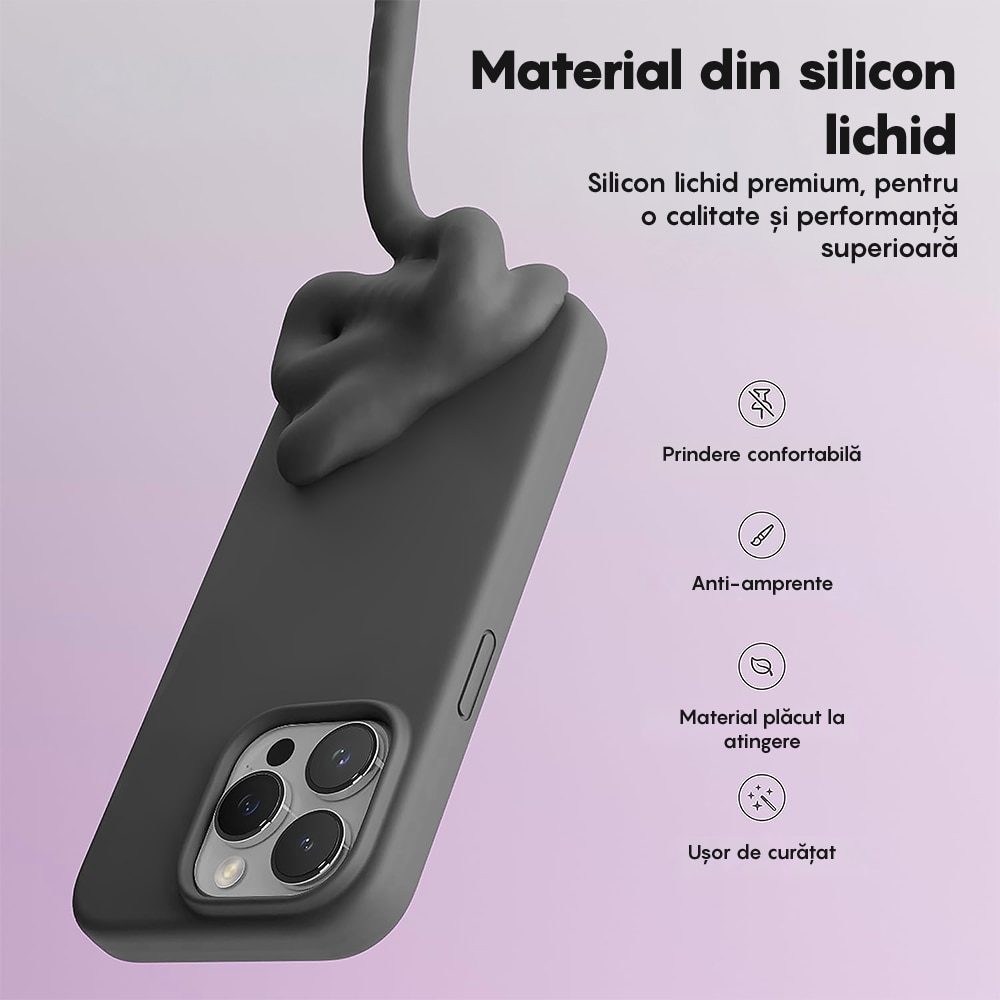 Husa CASEY STUDIOS™ compatibila cu iPhone 13 Pro Max, Soft Silicone Premium, Microfibra in Interior, Dark Gray, de Protectie, Ultra Slim, pentru Incarcare Wireless, Margini Ridicate de Protectia Ecranului si a Camerelor