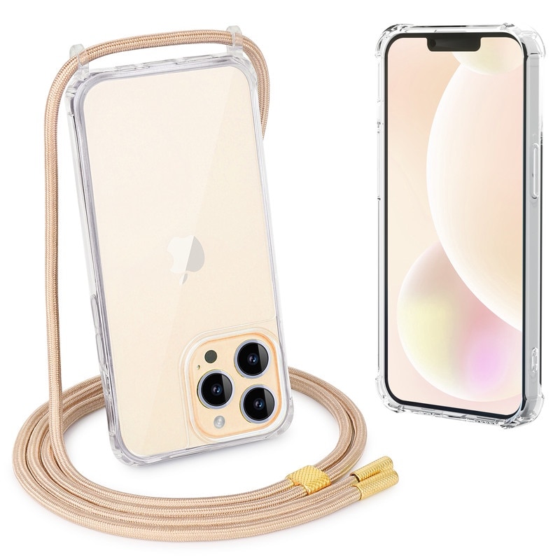 Husa Transparenta pentru iPhone 16 Pro Max, Antisoc, cu Snur Reglabil Integrat, Protectie Superioara, Auriu