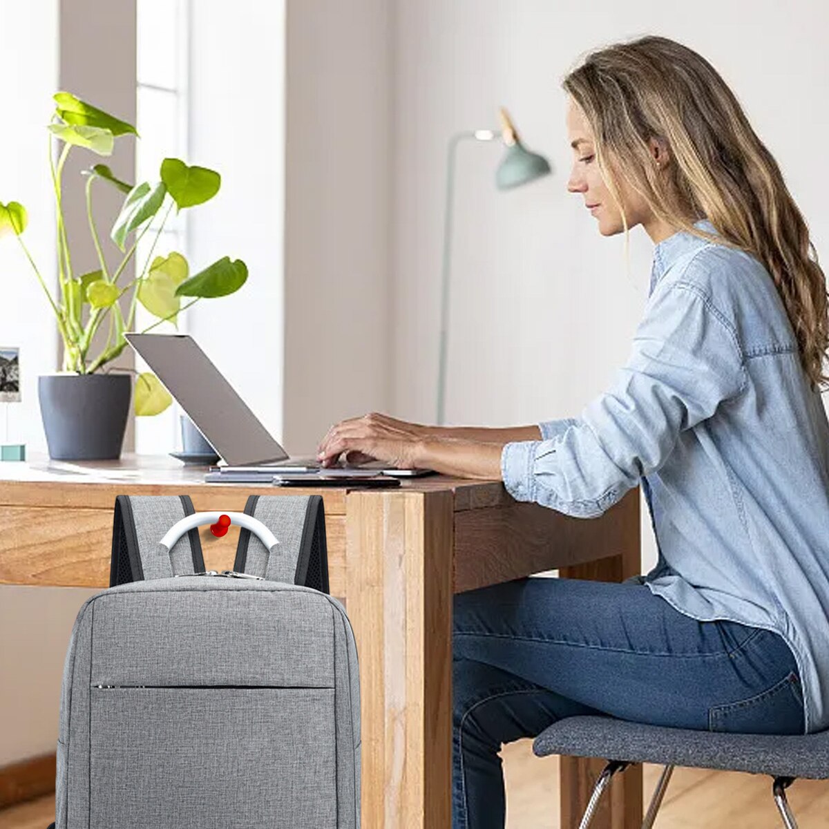 Rucsac laptop calatorie, gri, 39x29x10cm, set rucsac