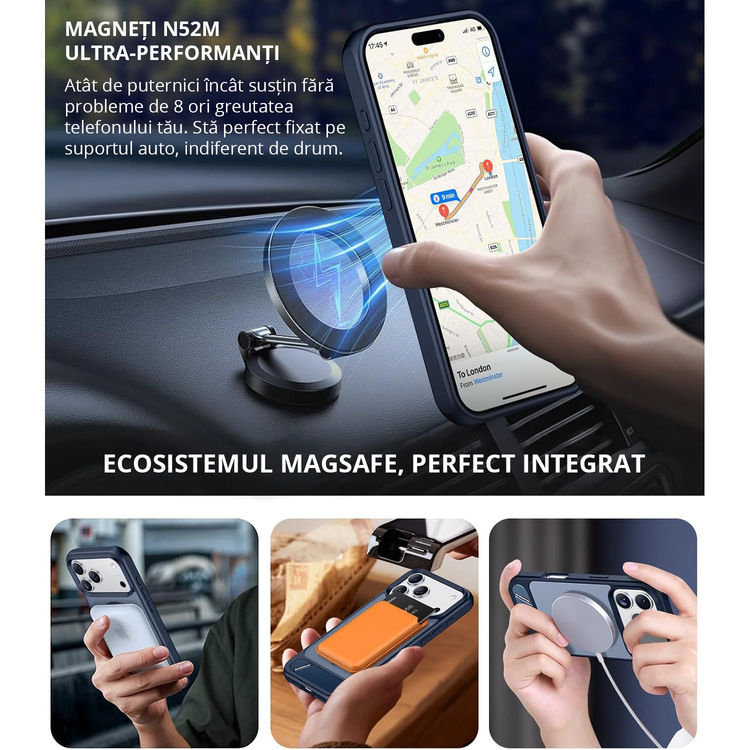 Husa pentru iPhone 17 PRO, MobileSmart, compatibil cu MagSafe, suport ascuns si protectie militara antisoc cu margini ridicate, Blue