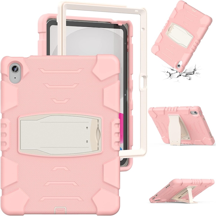 Husa Shockproof Armor pentru Samsung Galaxy Tab A7 Lite(SM-T220/T225), 8.7", Sigloo, stand Built-in, Protectie 360, Roz