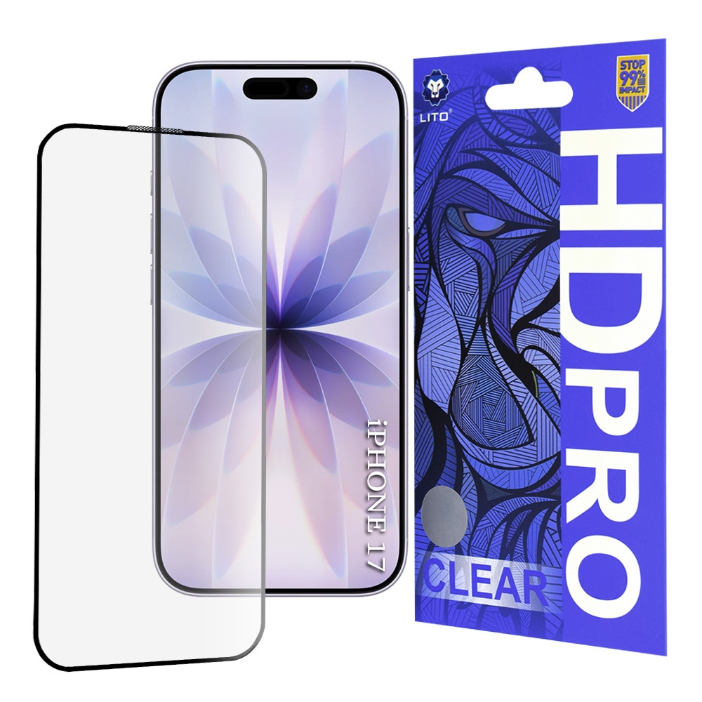 Folie telefon Lito HD Pro Clear, sticlă securizată, transparentă, negru, pentru iPhone 16 Pro / iPhone 17