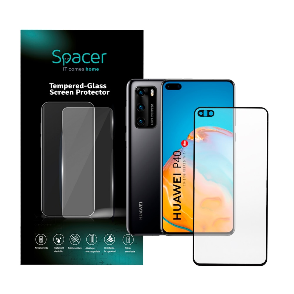 Folie de protectie Spacer pentru Huawei P 40, sticla 9D, duritate 9H, Tempered Glass