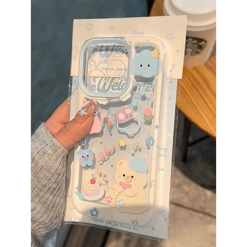 Husa telefon, Summer Bear, relief tridimensional, TPU, transparent, antisoc, pentru iPhone 14