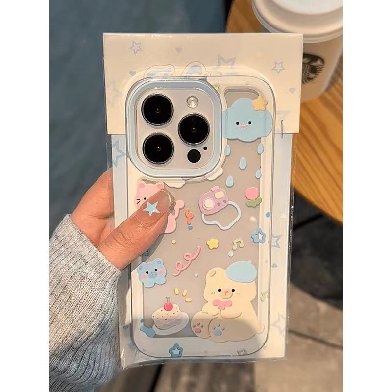 Husa telefon, Summer Bear, relief tridimensional, TPU, transparent, antisoc, pentru iPhone 14