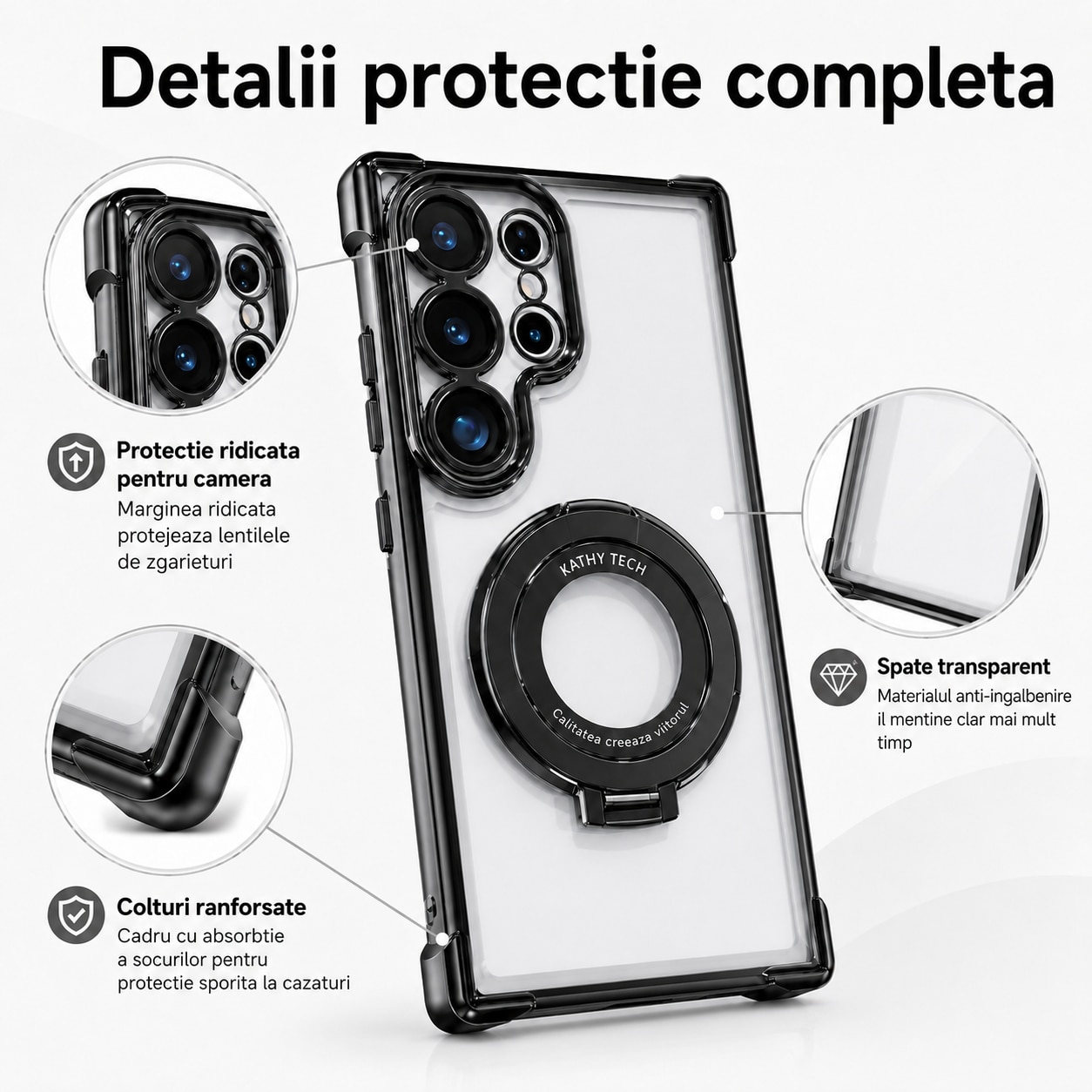 Husa telefon compatibila cu Samsung Galaxy S26 Ultra, Protectie Colturi, Ultra Protect, Anti-Shock Protection Hard, Technology Air Cushion, Crystal Clear-Negru carbon